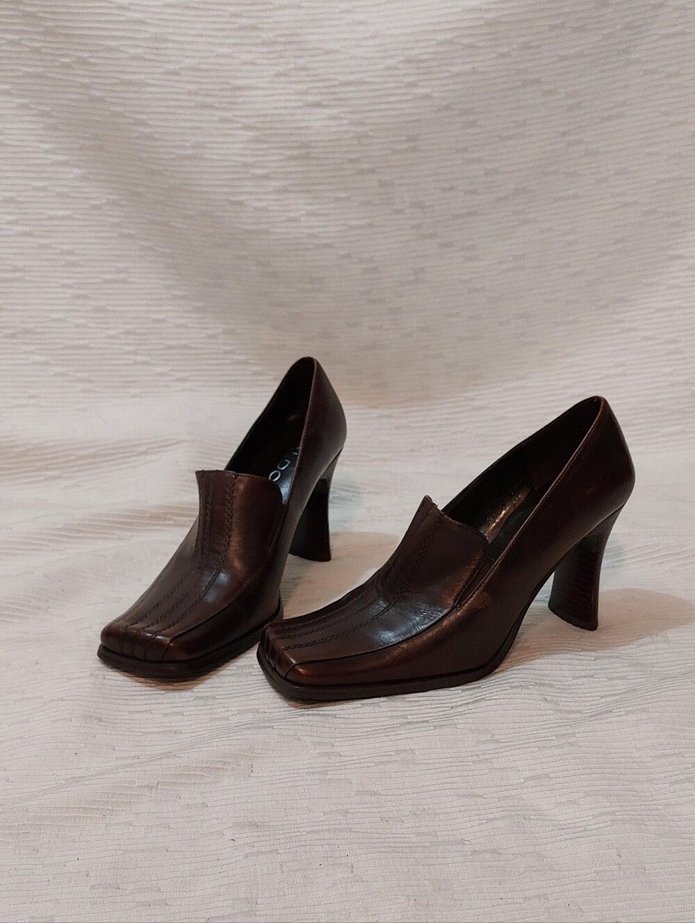 Vintage Aldo Dark Brown Leather Square-Toe Heeled Loafers Size 8/39